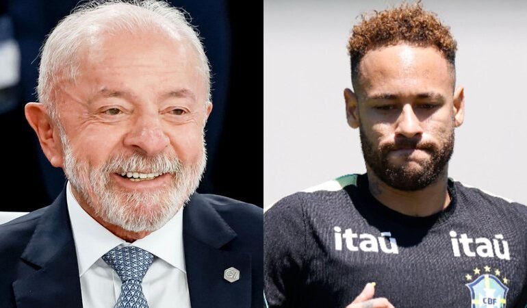 Lula brinca com Neymar antes de jogo da Seleção